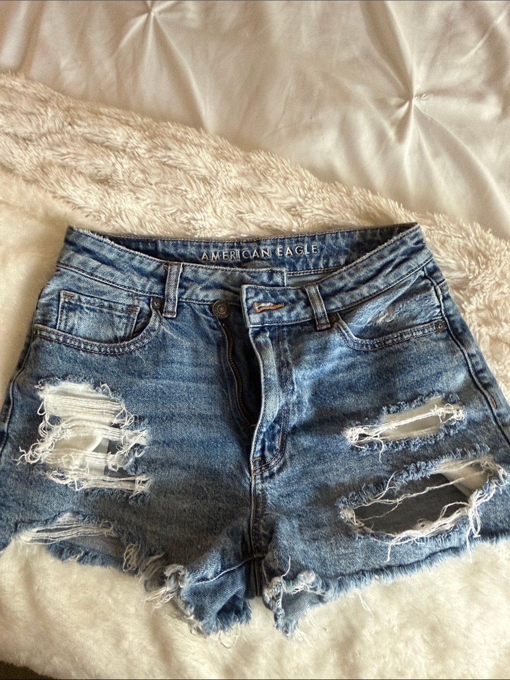 American Eagle Outfitters Light Blue Distressed Denim Shorts